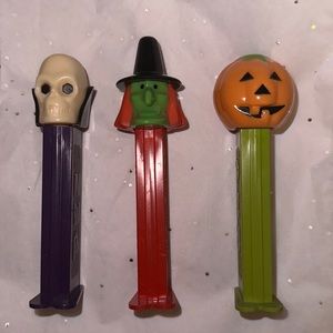 Vintage PEZ Candy Dispenser Skull 1971, Witch, Pumpkin 1980, Footed, Cleaned